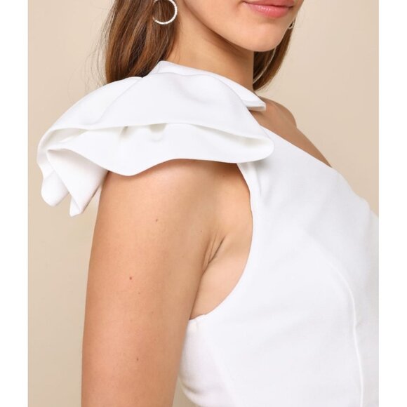 Lulus Unstoppable Stunner White Ruffled One-Shoulder Mini Dress Sz Small White - Picture 3 of 16